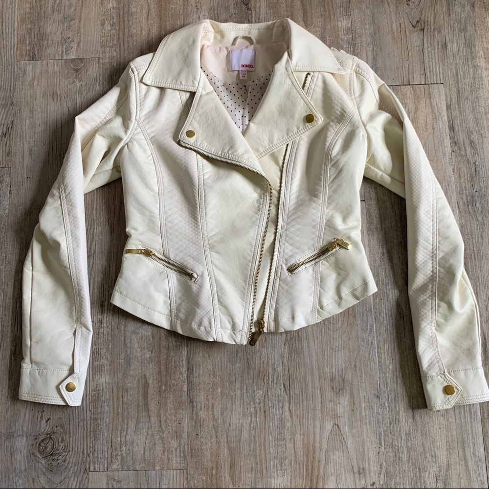 Beige Faux-Leather Jacket